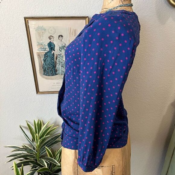 Talbots Blue Pink Polka Dot V Neck Blouse sz XS Career - Picture 5 of 10